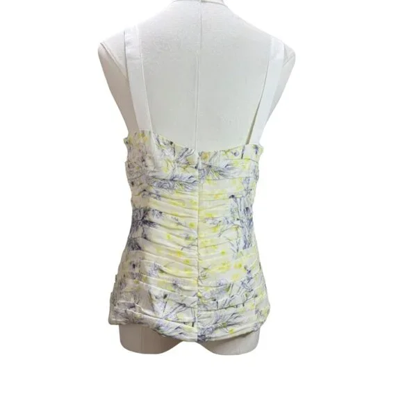 Cinq à Sept Floral Silk Bustier Top Size M – Ruched Yellow & Blue Camisole - Picture 4 of 8